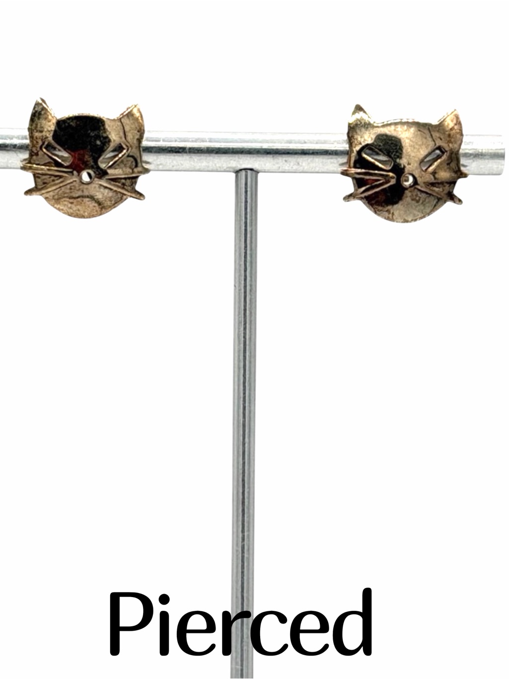 925 Sterling Silver Cat Head Face Whiskers Pierced Post Earrings Kitten Kitty